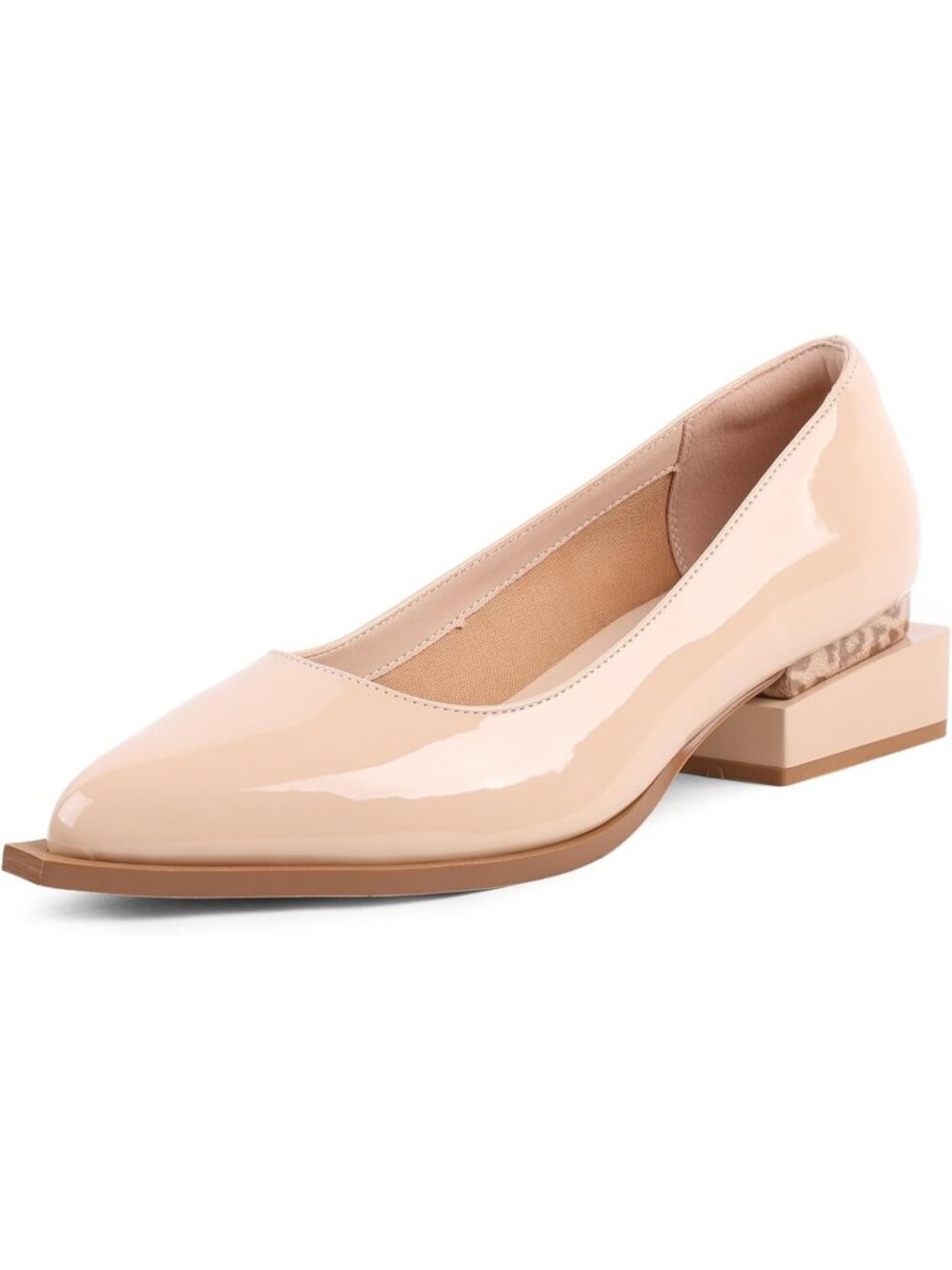 Women's Beige Heel Pumps with Arch Support and Pointed Toe Comfortable Flats